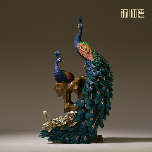 铜师傅 铜孔雀摆件《花开富贵》 客厅桌面玄关办公桌家居装饰礼品 商品图2