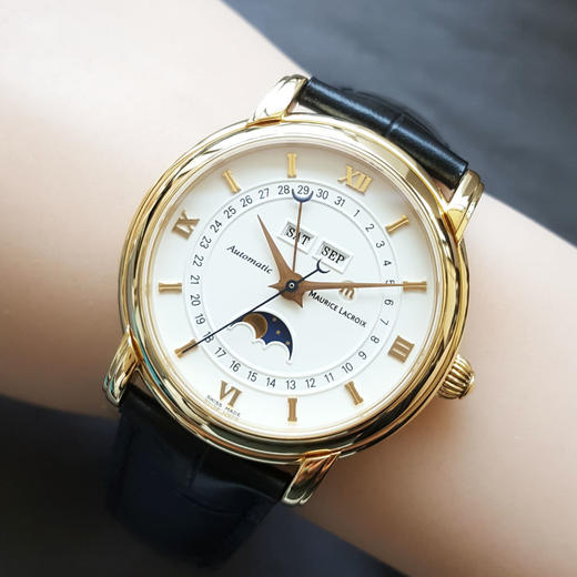 【95新】Maurice Lacroix艾美MP6427-YG101-19E自动机械日期显示、星期显示、月份显示、月相显示38MM（男款）匠心系列 18k黄金130426TJ23 商品图7