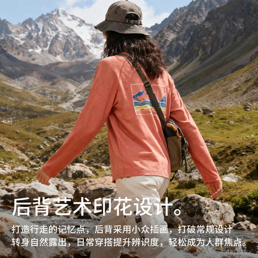 灰壳美利奴羊毛速干衣户外徒步登山排汗运动t恤美丽诺印花女长袖（TBZG） 商品图3