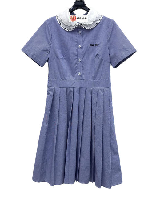 女款花边领格纹短袖衬衫裙la017 商品图0