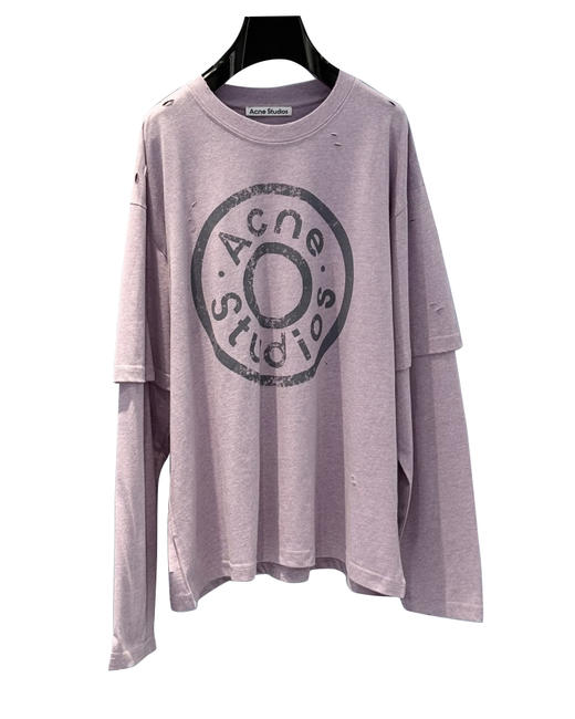 中性款印花破洞假两件长袖T恤zi001 商品图0