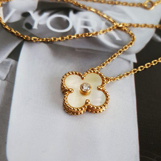 【95新】VCA梵克雅宝Vintage Alhambra系列VCARP2R700黄金贝母单钻18年圣诞限定款四叶草项链 链长约42cm女士170426AK129 商品图2