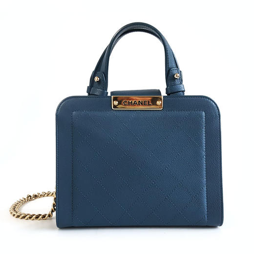 【95新】CHANEL香奈儿A93704 Y61154 3B115蓝色牛皮菱格纹手提单肩包女士190426TJ07 商品图0