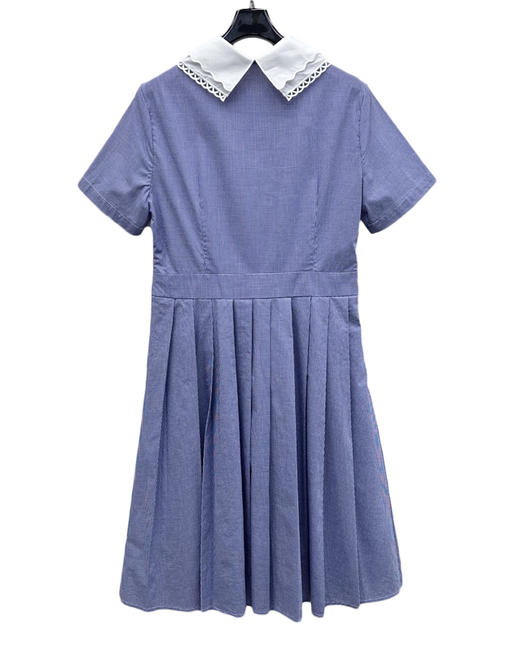 女款花边领格纹短袖衬衫裙la017 商品图1