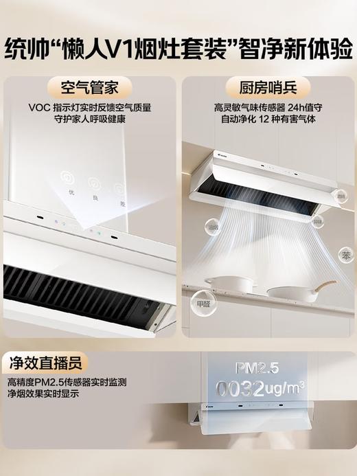 统帅（Leader）海尔抽吸排油烟机 懒人V1 家用30风量以旧换新 白色顶侧一体烟灶联动套装 72%热效台嵌两用燃气灶 商品图2