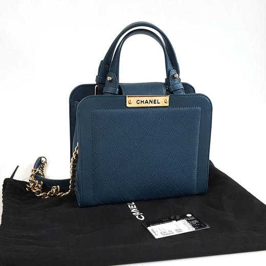 【95新】CHANEL香奈儿A93704 Y61154 3B115蓝色牛皮菱格纹手提单肩包女士190426TJ07 商品图1