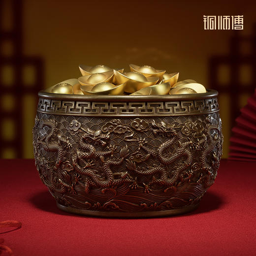 铜师傅《九龙聚宝盆》客厅桌面铜摆件 家居装饰工艺品 开业礼物 商品图0