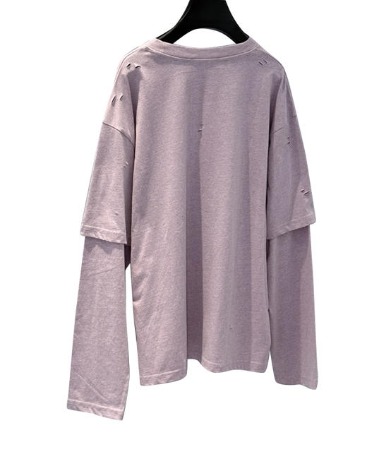 中性款印花破洞假两件长袖T恤zi001 商品图1