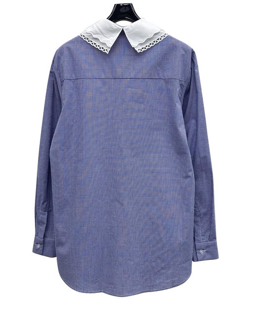 女款花边领格纹长袖衬衫la017 商品图1