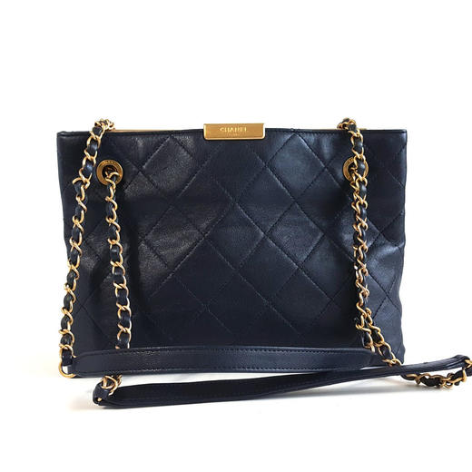 【95新】CHANEL香奈儿藏蓝色牛皮菱格双面tote托特包单肩包女士210426AK02 商品图4