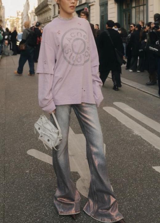 中性款印花破洞假两件长袖T恤zi001 商品图3