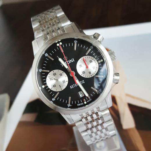 【99新】TITONI 梅花94020 S-681自动机械机芯日期显示、计时41MM（男款）Heritage传承系列精钢180426NJ51 商品图4