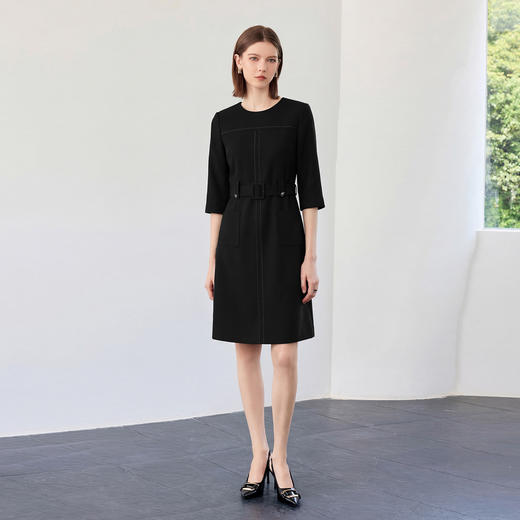 IWY/夏季短袖黑色西装连衣裙女正式场合职业装售楼部接待工作服Q1517 商品图0