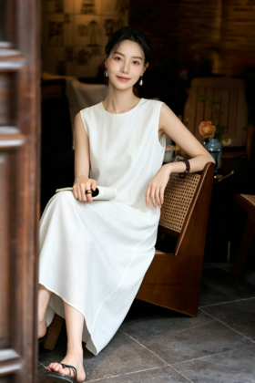 郎奴华菲LONGNVFAIR轻薄亚麻天丝无袖2色连衣裙，清冷又慵懒，不透不闷！越穿越软，不挑年龄！无法抗拒的松弛老钱风