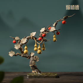 铜师傅《五福临门，事事如意》客厅桌面铜柿子葫芦摆件 家居装饰品