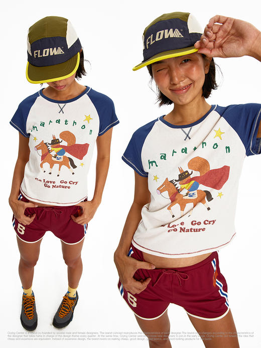 CryingCenter西部马拉松复古做旧雪花棉跑步趣味休闲插肩短袖 商品图5