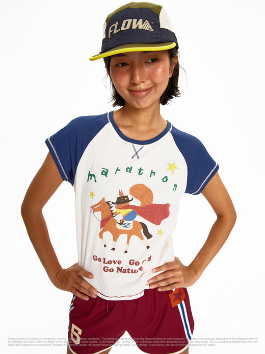 CryingCenter西部马拉松复古做旧雪花棉跑步趣味休闲插肩短袖 商品图2