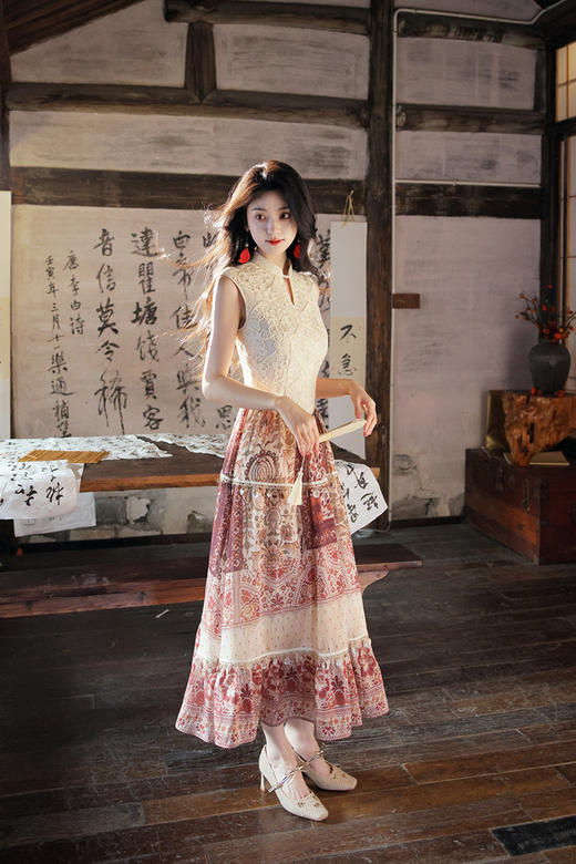 【多件多折】逸红颜明月优选 #『榴雾』榴花纳福・福运绵长｜波西米亚拼接改良旗袍连衣裙 商品图6