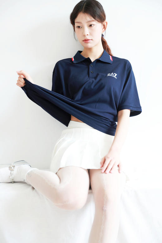 撞色边Polo衫，直接出口。翻领设计胸口字母印花短袖poloE042558 商品图11