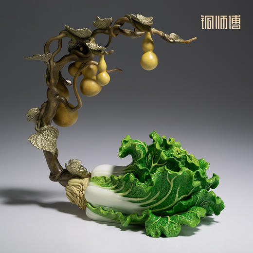 铜师傅《福禄百财》桌面电视柜铜葫芦白菜摆件 家居装饰工艺品 商品图3
