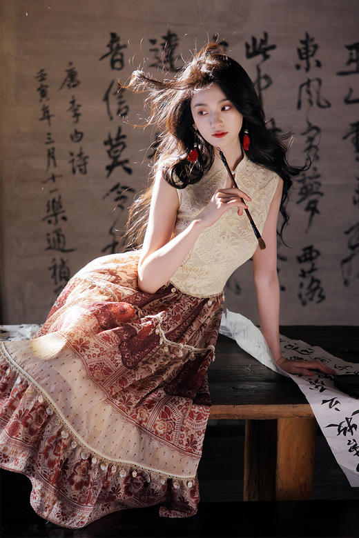 【多件多折】逸红颜明月优选 #『榴雾』榴花纳福・福运绵长｜波西米亚拼接改良旗袍连衣裙 商品图4