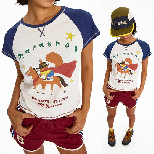 CryingCenter西部马拉松复古做旧雪花棉跑步趣味休闲插肩短袖 商品图0