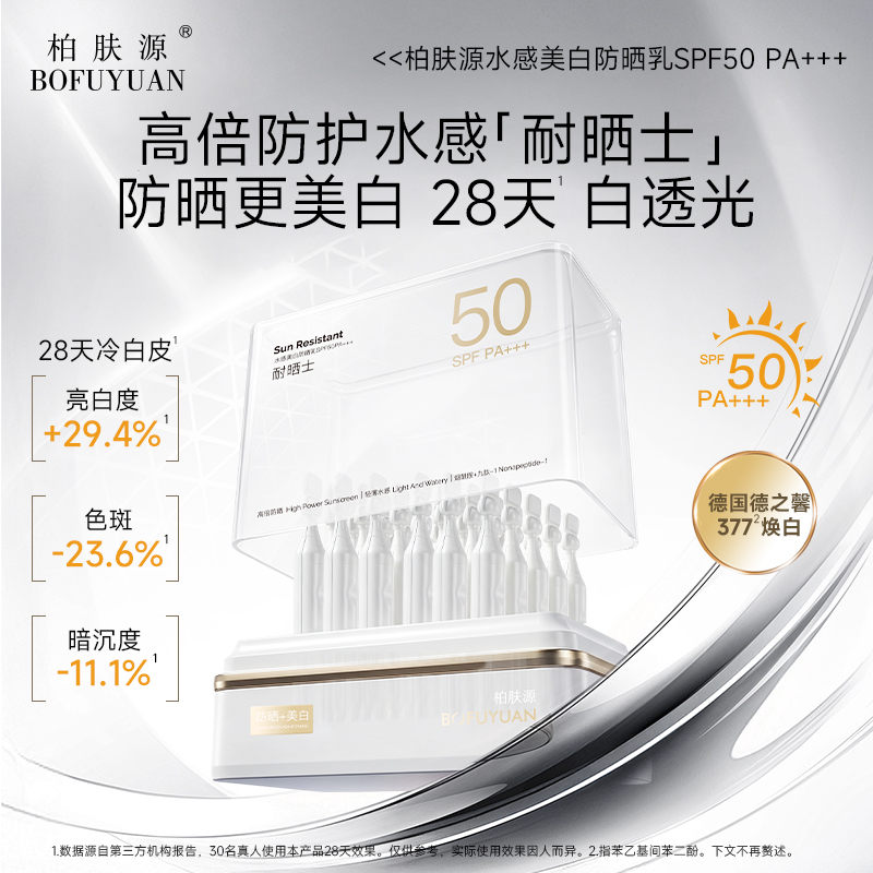 【防晒奇迹 耐晒士全波段高活】柏肤源水感美白防晒乳SPF50 PA+++次抛