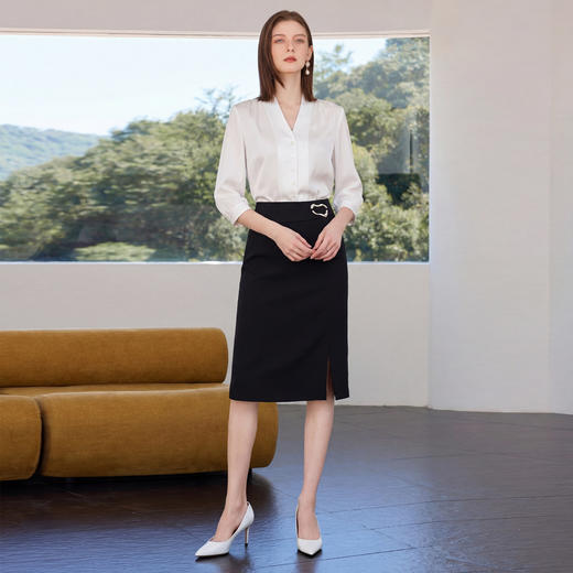 IWY/气质白色五分袖衬衫女夏季薄款职场内搭衬衣套裙商务工作服26B978 商品图4