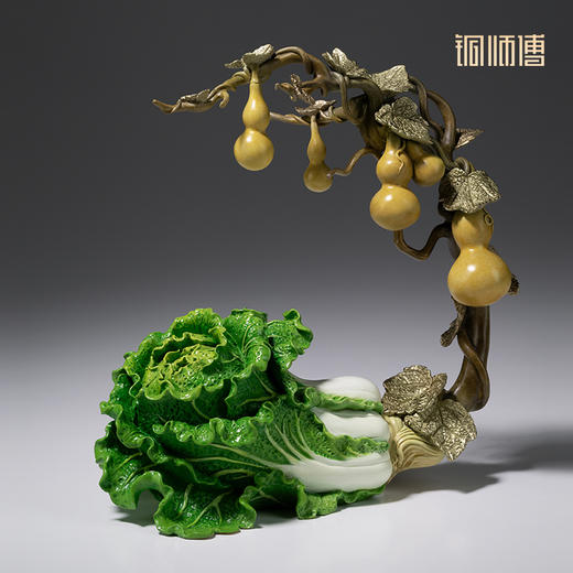 铜师傅《福禄百财》桌面电视柜铜葫芦白菜摆件 家居装饰工艺品 商品图2
