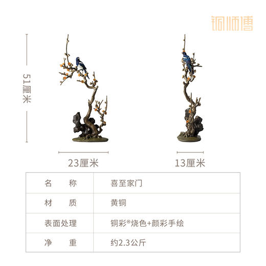 铜师傅《喜至家门》客厅喜鹊铜摆件 新中式酒柜家居装饰结婚送礼 商品图5