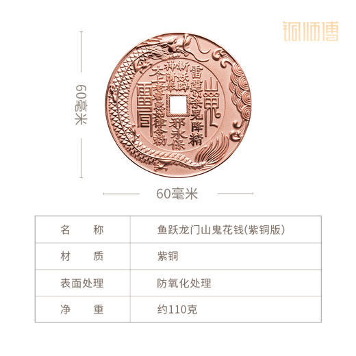 铜师傅《鱼跃龙门山鬼花钱》吉祥饰品 紫铜黄铜吊坠 工艺品挂件 商品图12
