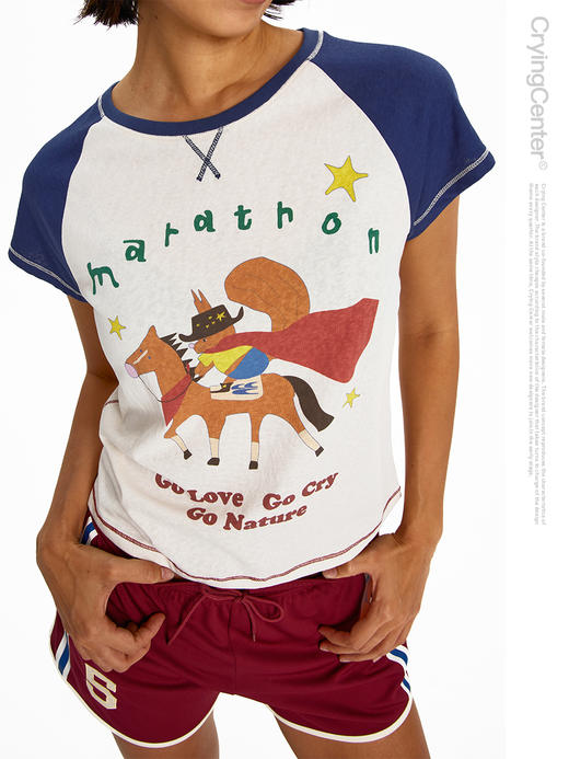 CryingCenter西部马拉松复古做旧雪花棉跑步趣味休闲插肩短袖 商品图1