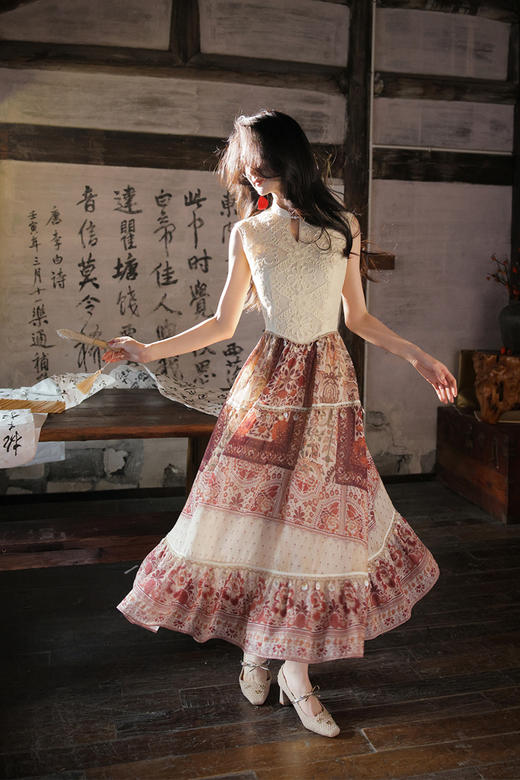 【多件多折】逸红颜明月优选 #『榴雾』榴花纳福・福运绵长｜波西米亚拼接改良旗袍连衣裙 商品图1