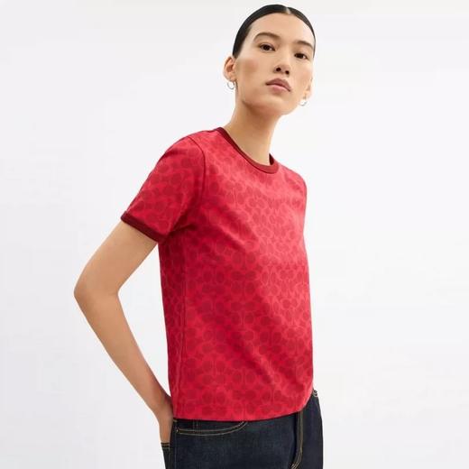 代购级COACH蔻驰女款时尚新款短袖红色满印T恤 商品图1