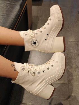 【店庆提前购】【2折】7楼CONVERSE匡威 白色女子高跟高帮板鞋A05347C吊牌价799折后价159