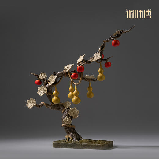 铜师傅《五福临门，事事如意》客厅桌面铜柿子葫芦摆件 家居装饰品 商品图1