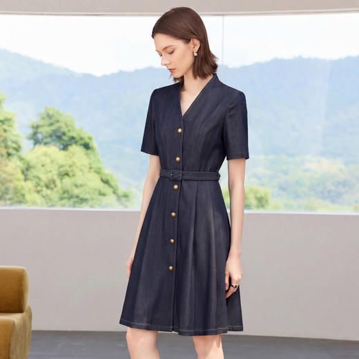 IWY/简约干练牛仔西装连衣裙女夏季短袖收腰显瘦职业套裙工作服26Q968 商品图2