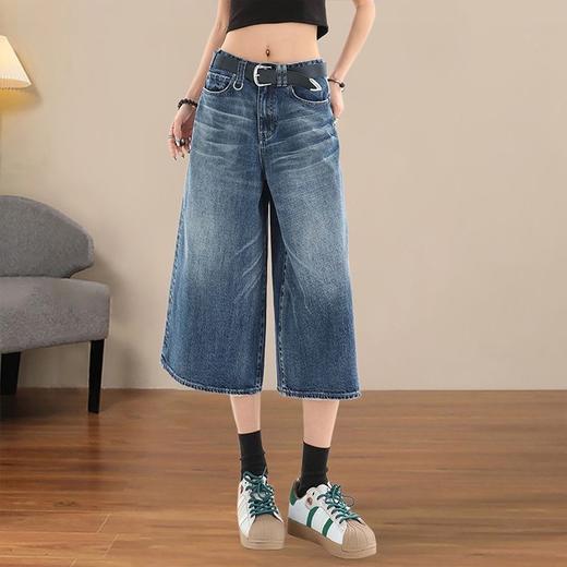 【美式复古❗️A字七分牛仔裤】做旧水洗工艺自带复古质感，阔腿版型修饰腿型，中长款式适配多种鞋型，打造松弛街头造型，小个子做旧七分牛仔女高街设计感阔腿7分裤QQ 商品图1