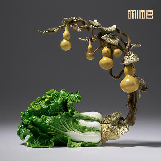 铜师傅《福禄百财》桌面电视柜铜葫芦白菜摆件 家居装饰工艺品 商品图1