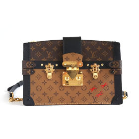 【95新】LV路易威登M43596老花拼色trunk clutch 软盒子单肩斜挎包女士190426TJ06
