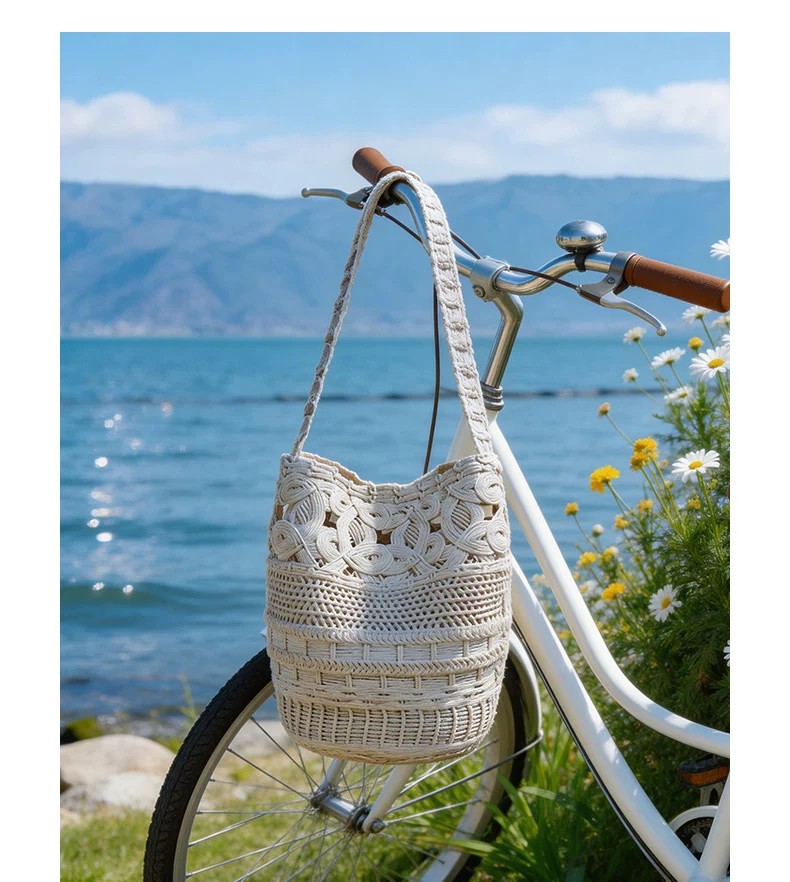 【巴厘岛的夏天】原宿风手工钩花编织度假水桶包