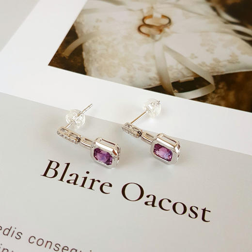 【天然正品】AU750白金镶钻镶天然0.778克拉天然紫色蓝宝石（浪漫、忠诚）耳环17号（戒圈可改）160426NJM88 商品图3