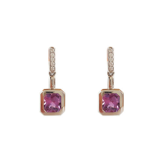 【天然正品】AU750白金镶钻镶天然0.778克拉天然紫色蓝宝石（浪漫、忠诚）耳环17号（戒圈可改）160426NJM88 商品图0