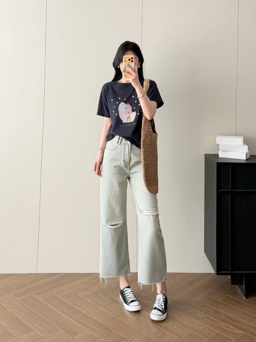 高腰显瘦宽松直筒破洞牛仔裤 商品图10