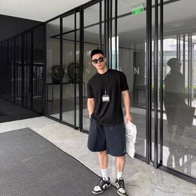 巴黎家双B刺绣男女款纯棉毛圈松紧腰抽绳短裤