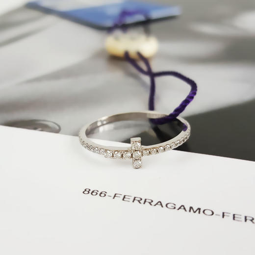 【95新】Tiffany & Co.蒂芙尼白金窄版满钻T型线圈戒指52号女士200426TJ16 商品图1