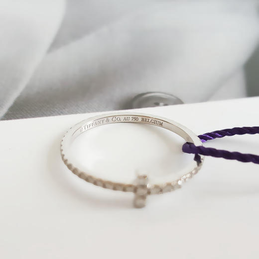 【95新】Tiffany & Co.蒂芙尼白金窄版满钻T型线圈戒指52号女士200426TJ16 商品图3