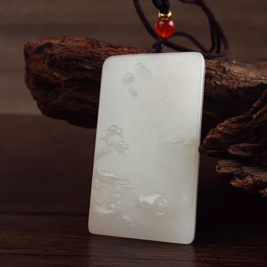 【天然正品】天然青海料细腻一级白油润度佳雕观音造型平安无事牌和田玉吊坠项链57.5*32.7*8.4MM（皆取最大值）140426NJ19 商品图7