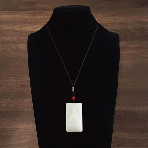 【天然正品】天然青海料细腻一级白油润度佳雕观音造型平安无事牌和田玉吊坠项链57.5*32.7*8.4MM（皆取最大值）140426NJ19 商品图8