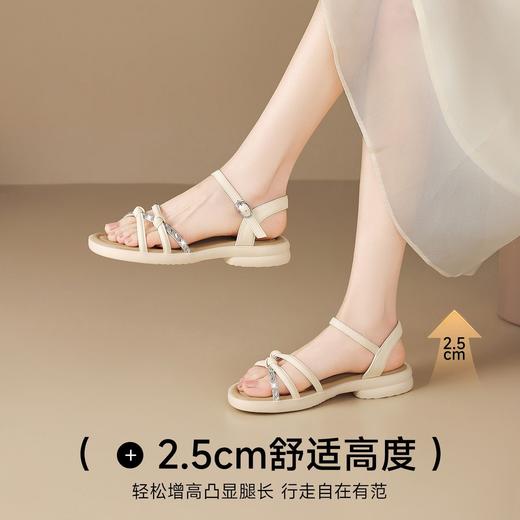 ZHR法式水钻交织细带平底凉鞋女鞋2026新款百搭通勤轻便罗马凉鞋 商品图2